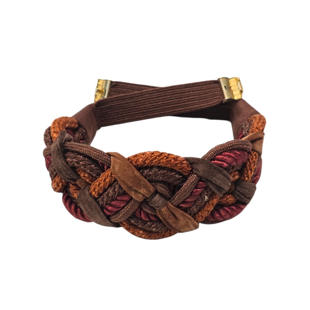 Leather Shop Vintage Braided Cinch Belt Brown Copper Burgundy Elastic Gold Clasp